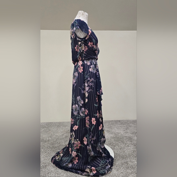 Kay Unger Ricarda Navy Floral Maxi Dress Sz 8 - Picture 7 of 15